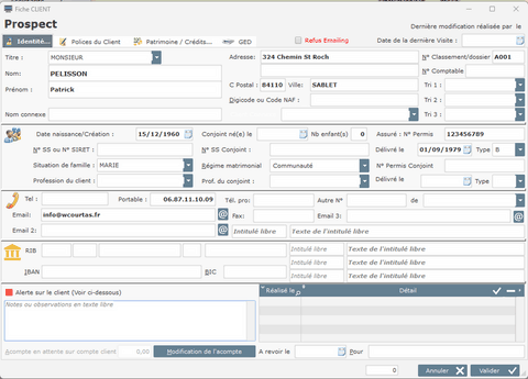 Courtass 8 - fiche client onglet administratif